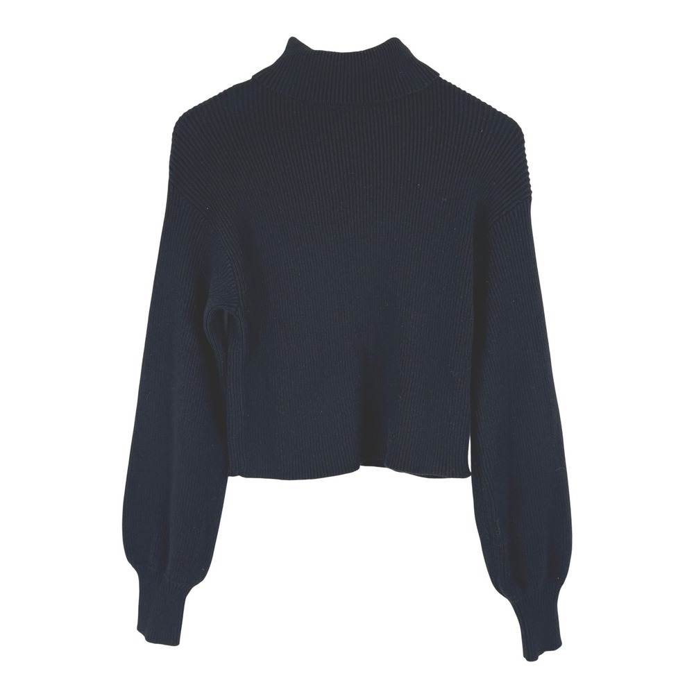 Francescas Mi Ami Black Ribbed Mock Neck‎ Balloon Sleeve Cropped Sweater M